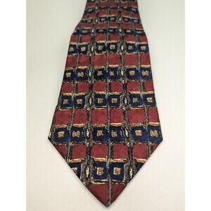 Tom James Geometric Red/Blue Silk Pointed Classic Necktie‎ Tie